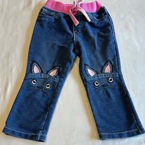 Sweet - Kids Denim Pants with Pink Cat Accents